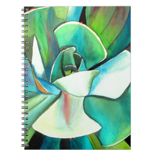 Caderno Espiral Arte de aquarela do deserto azul e verde