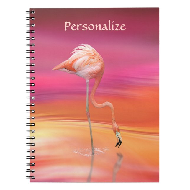 Caderno Espiral Arte de Aquarela Flamingo Rosa Elegante Personaliz (Frente)