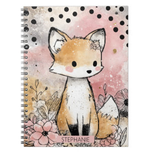 Caderno Espiral Arte de Aquarela Floral de Raposa Caprichosa
