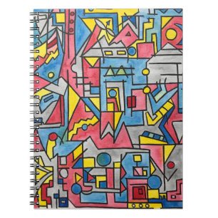 Caderno Espiral Arte de aquarela geométrica moderna Bauhaus-paisag