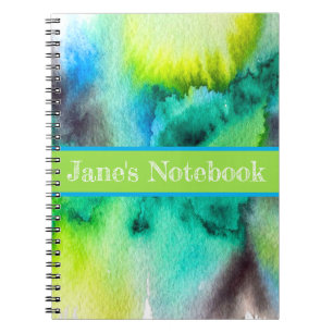Caderno Espiral Arte de aquarela verde azul