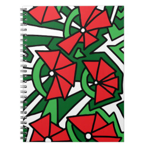 Caderno Espiral Arte de Arroz das Flores Vermelhas