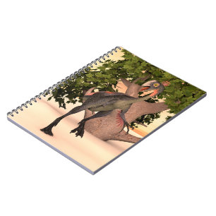 Caderno Espiral Arte de Aventura do Dinossauro Gigantoraptor para 