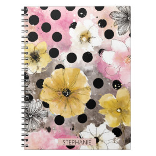 Caderno Espiral Arte de bolinhas de aquarela floral vintage (3)