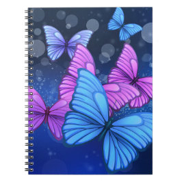 Caderno Espiral Arte de Borboleta Azul e Rosa Vibrantes