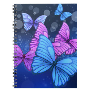 Caderno Espiral Arte de Borboleta Azul e Rosa Vibrantes
