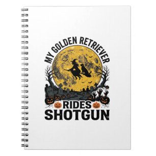 Caderno Espiral Arte de Bruxa de Halloween do Golden Retriever and
