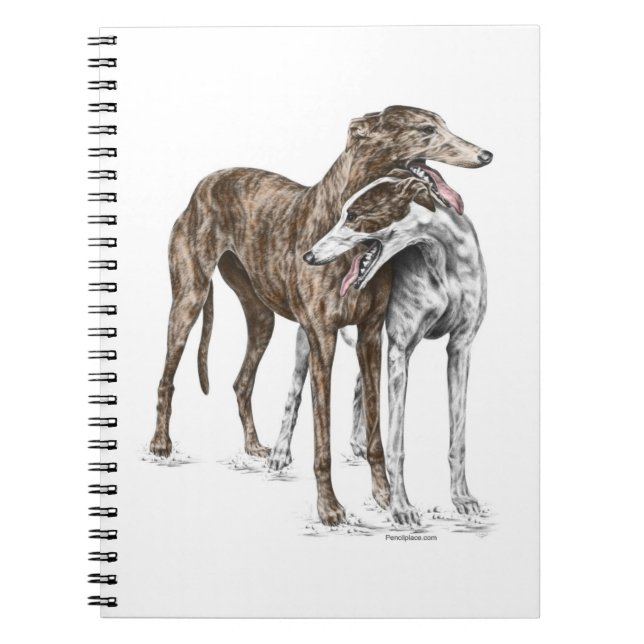 Caderno Espiral Arte de Cachorro de Dois Amigos Greyhound (Frente)