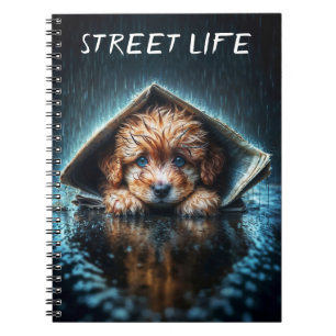 Caderno Espiral Arte de cachorro pequeno fofo em dia de chuva com