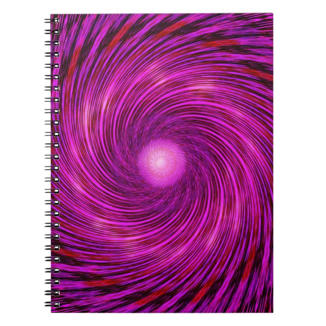 Caderno Espiral Arte de Caleidoscópio em Onda Espiral Preta Rosa (Frente)