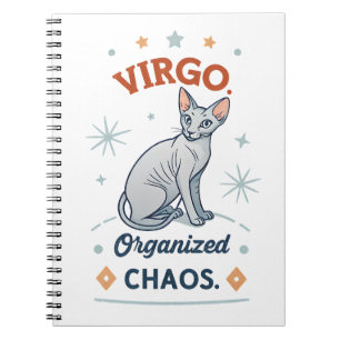 Caderno Espiral Arte de Cão Sphynx Zodíaco de Virgem Caos Organiza