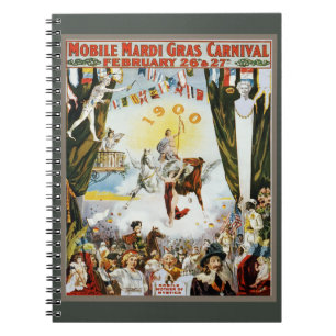Caderno Espiral Arte de Cartaz do Carnaval de Mardi Gras Móvel Vin