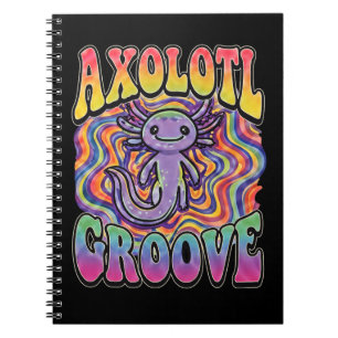 Caderno Espiral Arte de Chuva de Cores Retro Groovy Hippie Axolote