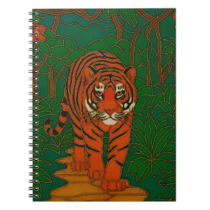 Caderno Espiral Arte de Cloisonne Tigre no Caminho da Selva