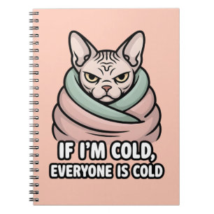 Caderno Espiral Arte de Desenho Animado de Gato Sphynx Mal-Humorad