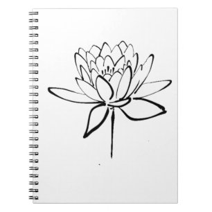 Caderno Espiral Arte de Desenho de Tinta Branca e Preta da Flor do
