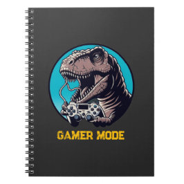 Caderno Espiral Arte de Dinossauro no Modo Gamer T-Rex