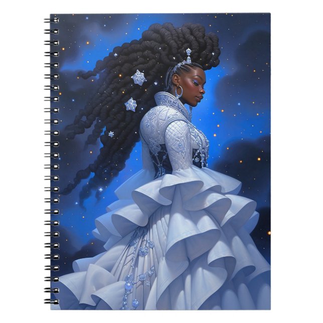 Caderno Espiral Arte de Fantasia Afro-Americana Cósmica (Frente)