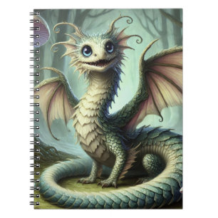 Caderno Espiral Arte de Fantasia de Criatura Fofa do Jabberwocky D