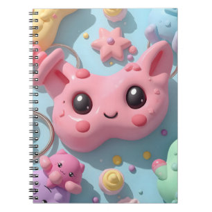 Caderno Espiral Arte de Fantasia de Criatura Kawaii Pastel
