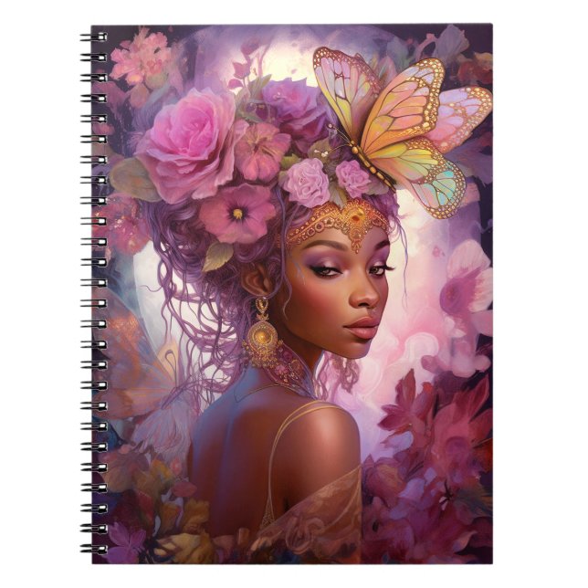 Caderno Espiral Arte de Fantasia Rosa Púrpura e Negra (Frente)