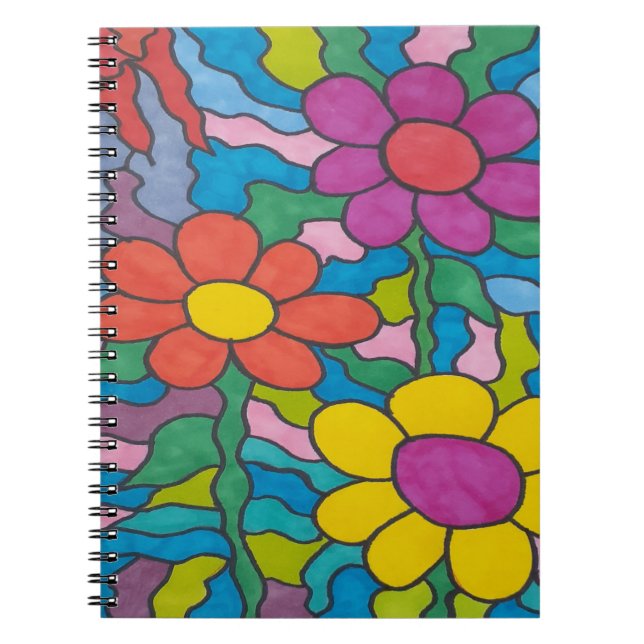 Caderno Espiral Arte de Flor com Hippie Retroativo  (Frente)