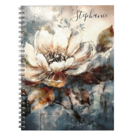 Caderno Espiral Arte de Flor de Peônia Personalizada em Aquarela
