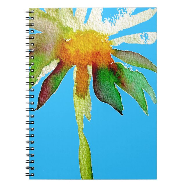 Caderno Espiral Arte de flor moderna Daisy Blue (Frente)