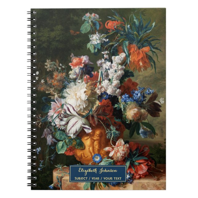 Caderno Espiral Arte de Flores Personalizadas Elegante Letra Doura (Frente)