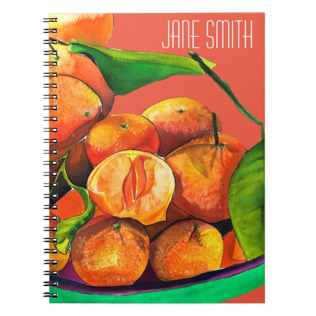 Caderno Espiral arte de fruta de laranja mandarim aquarela (Frente)