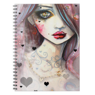 Caderno Espiral Arte de Garota Gótica com Corações