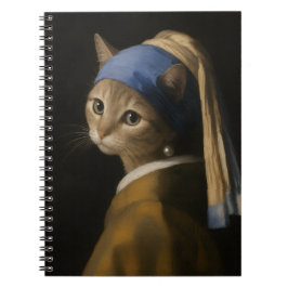 Caderno Espiral Arte de Gato Fofo Com Brinco de Pérola