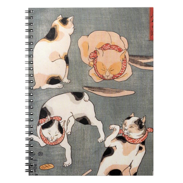 Caderno Espiral Arte de Gato Japonês Vintage (Frente)
