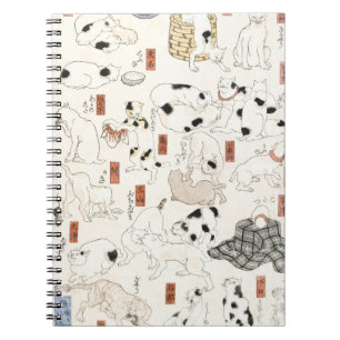 Caderno Espiral Arte de Gato Japonês Vintage Impressão em Xilograv