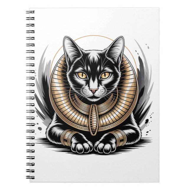 Caderno Espiral Arte de Gato Negro egípcio (Frente)
