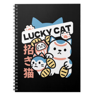 Caderno Espiral Arte de Gato Sortudo – Maneki Neko com Moeda de Ou