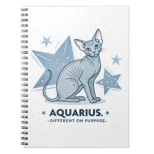 Caderno Espiral Arte de Gato Sphynx do Zodíaco de Aquário com Prop