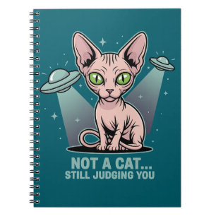 Caderno Espiral Arte de Humor Alienígena OVNI Gato Sphynx