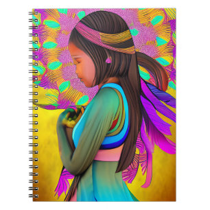 Caderno Espiral Arte de IA de Menina Indígena Americana