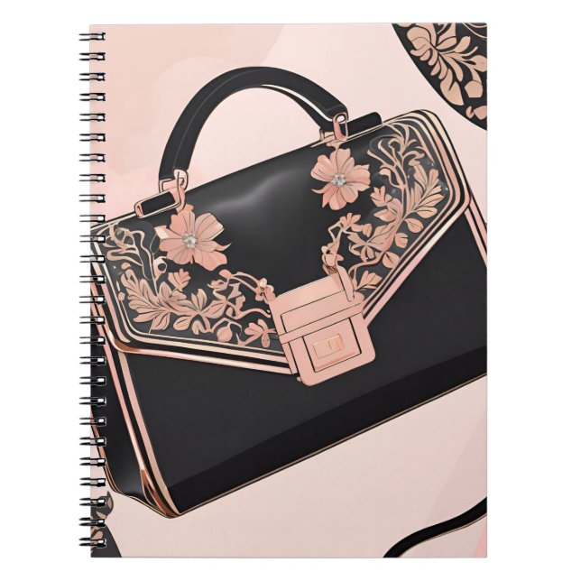Caderno Espiral Arte de IA preta e rosa (Frente)