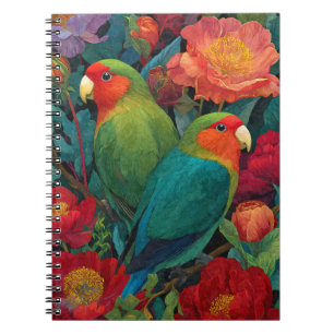 Caderno Espiral Arte de Jardim Tropical de Flores Coloridas