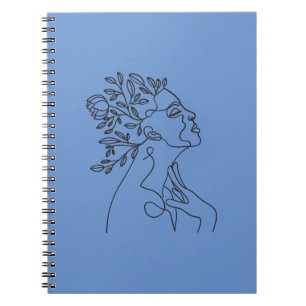 Caderno Espiral Arte de Linha da Face Neutralista Floral Mínima
