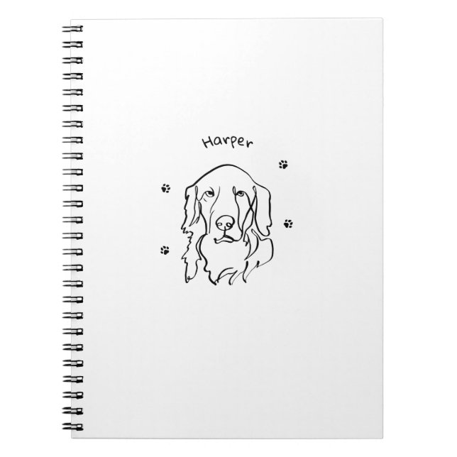 Caderno Espiral Arte de Linha de Retriever de Ouros Personalizável (Frente)