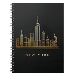 Caderno Espiral Arte de Linha Dourada do Skyline Nova Iorque