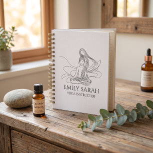 Caderno Espiral Arte de linha fluida Figura meditando yoga