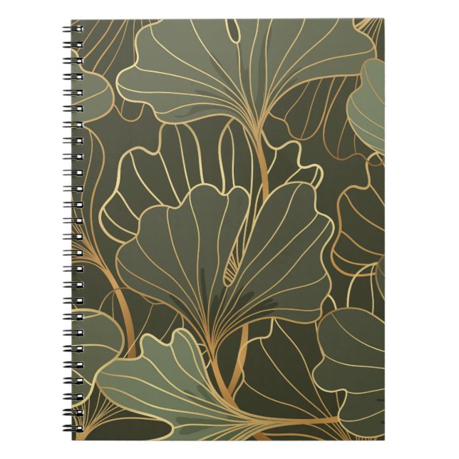 Caderno Espiral Arte de Linha Luxuosa Ginkgo Dourada (Frente)