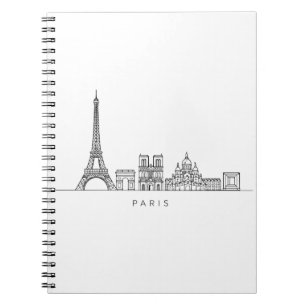 Caderno Espiral Arte de Linha Minimalista da Silhueta de Paris