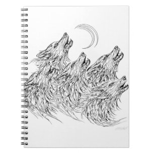 Caderno Espiral Arte de Lobos-Amarelos-Pretos-Místicos