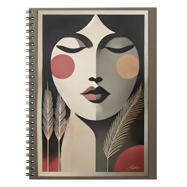 Caderno Espiral Arte de Meditação Modernista de Meados do Século (Frente)
