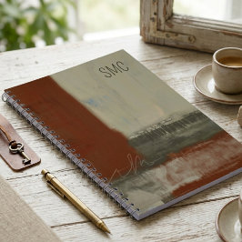 Caderno Espiral Arte de Monograma Inicial Abstrato Terroso